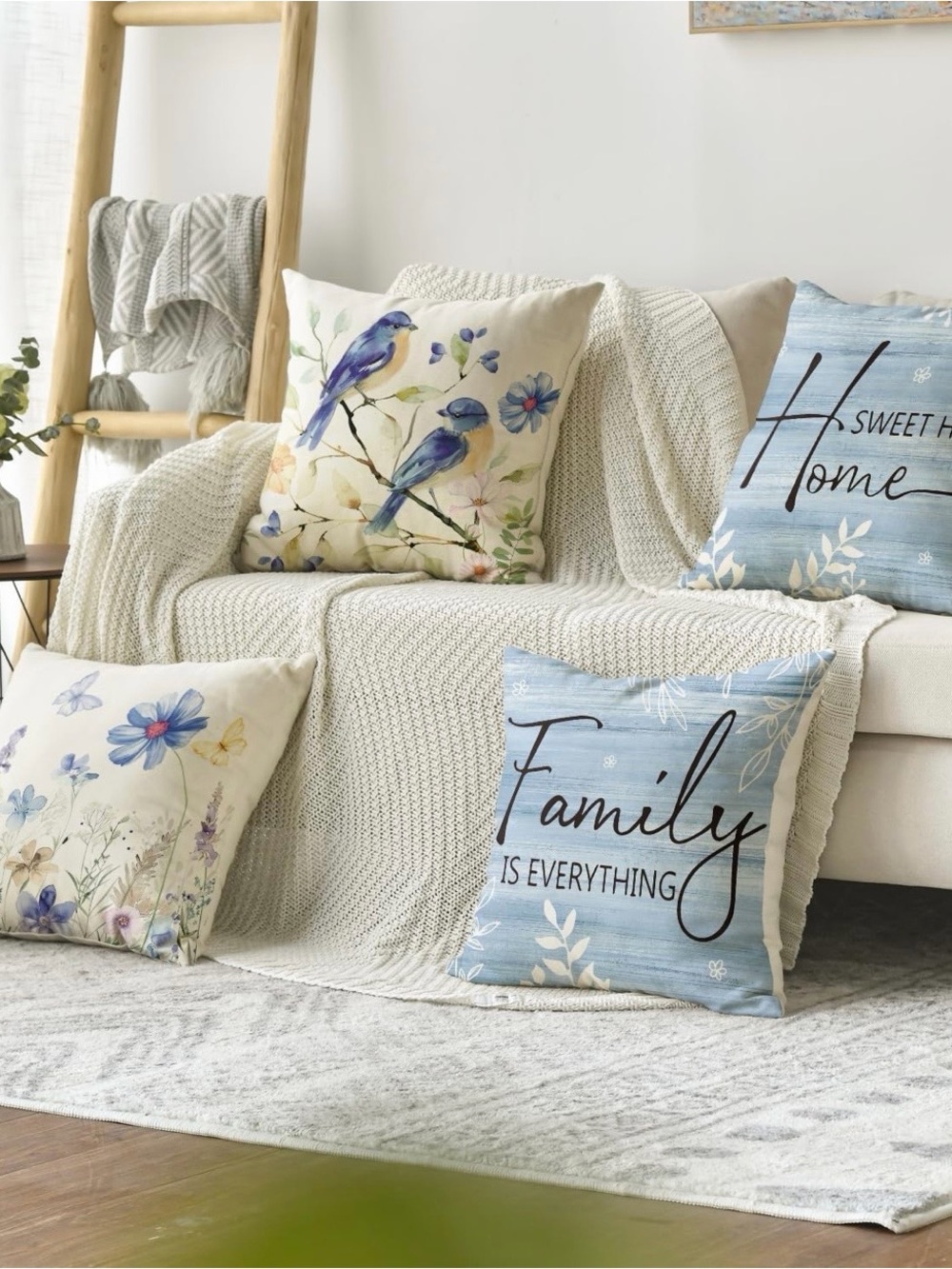 Cozy Decorative Throw Pillows Cover Set(4) Blue, Cream, Beige